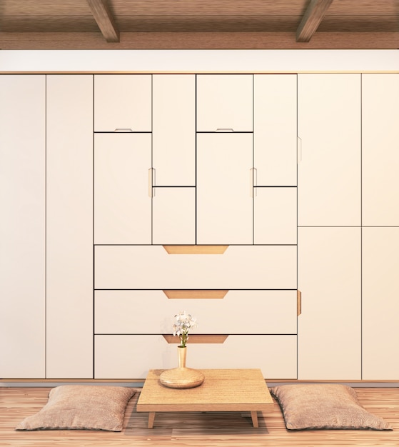 Modern Wall Wardrobe Wooden Japanese Style On Empty Room Minimal