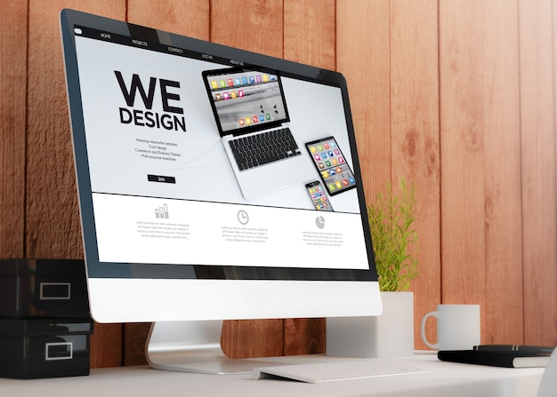 Premium Photo | Modern wooden workspace with computer website design