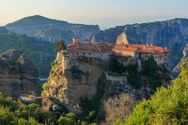 Premium Photo | Monasteries of meteora at sunset greece