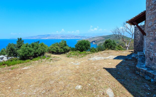 Premium Photo | Monastery of saint george and top view on ionian coast ...