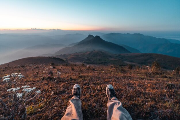 Premium Photo The Morning Before Sunrise On The Mountain Early