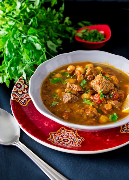 Premium Photo | Moroccan soup harira with meat