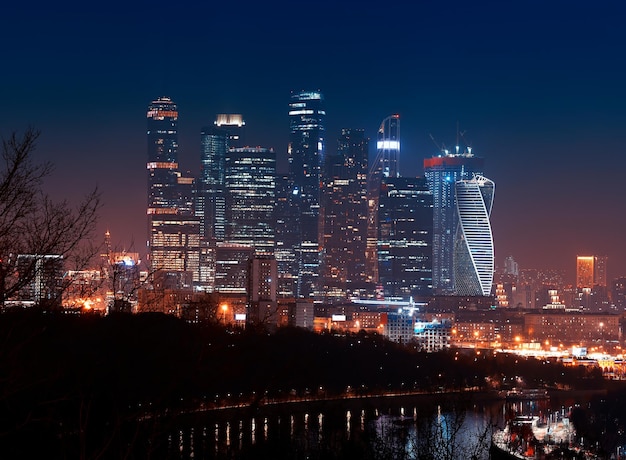 Premium Photo | Moscow city at night architecture background