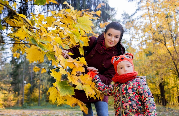 Premium Photo Mother Shows Her Daughter Autumn Leaves 7807