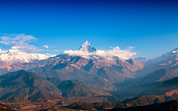 Premium Photo | Mount fishtail and valley at pokhara, nepal