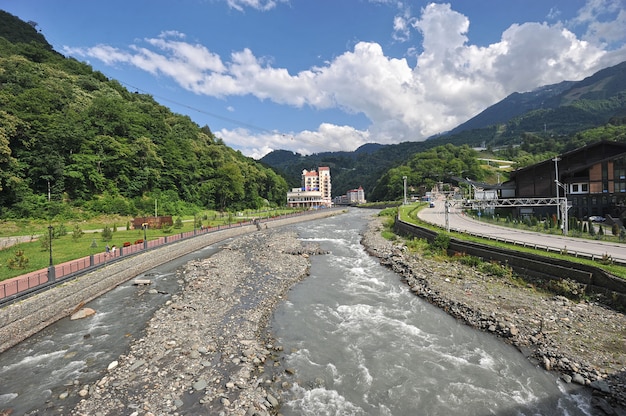 Premium Photo Mountain View River Mzymta And The Resort Rosa Khutor In Krasnaya Polyana Sochi Russia