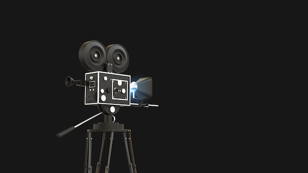 黒の3dイラストの背景を持つ映画用カメラ プレミアム写真