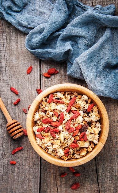 Premium Photo | Muesli with goji berries