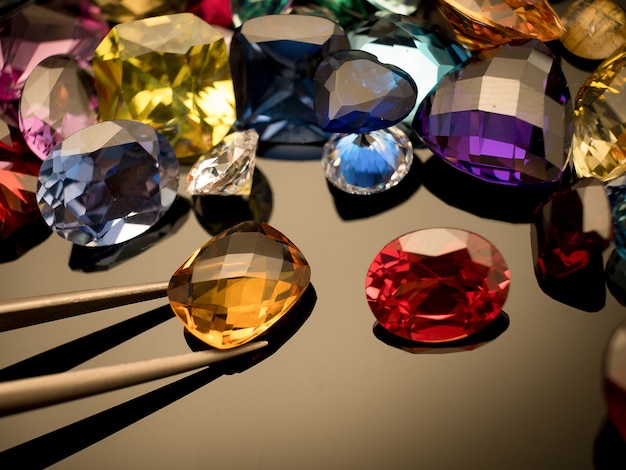 Premium Photo | Multi color of gemstone or jewel on shine table