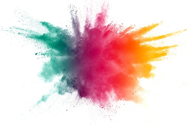 Premium Photo | Multi color powder explosion on white background.