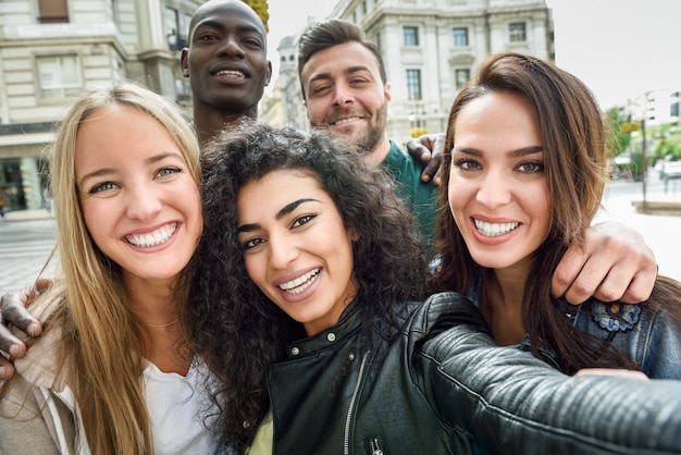 Multiracial Group Of People Taking A Selfie Happy Students Together In