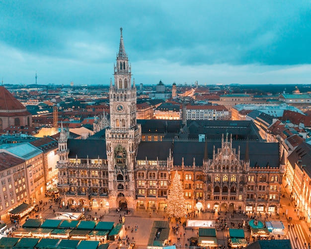 Munich rathaus with christmas tree and decorations ...