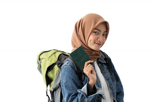 Premium Photo | Muslim woman backpacker holding passport