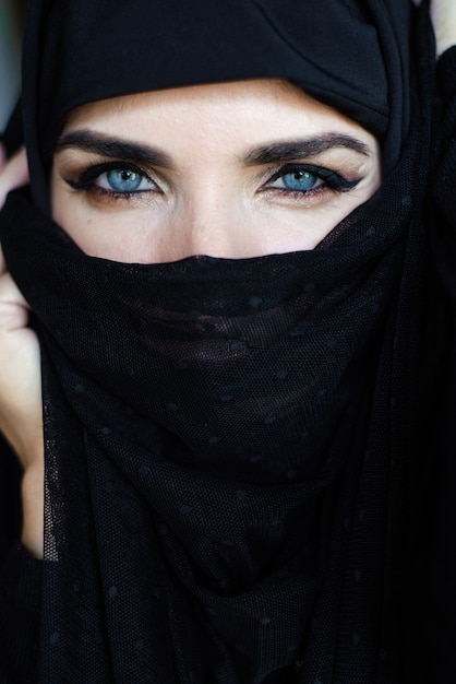 Premium Photo | Muslim young woman on dark background wearing black hijab