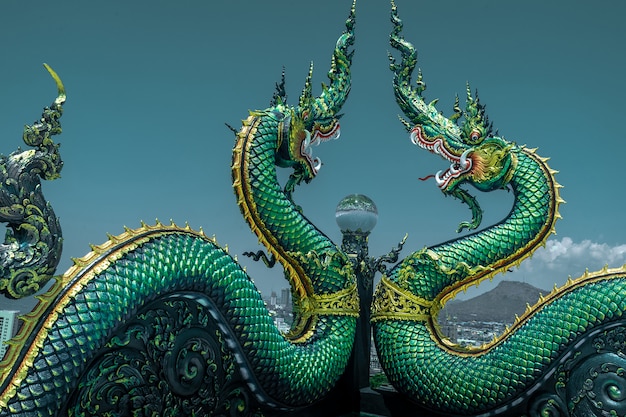  Naga  or serpent statue in wat khao phra kru temple 