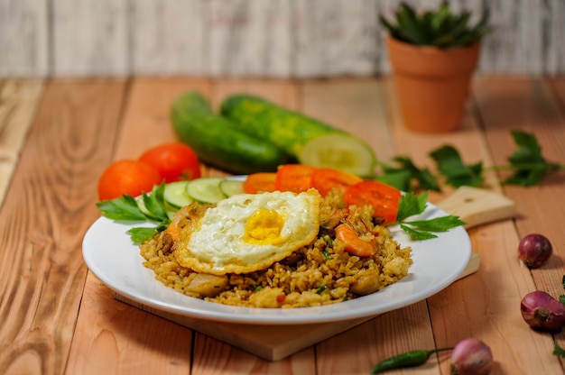 Premium Photo | Nasi goreng is made from rice shrimp meatballs with ...