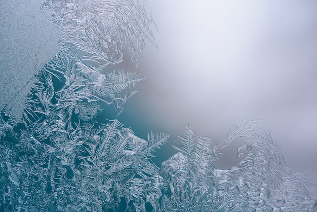 Premium Photo Natural Ice Crystals Frostwork On The Window Space For Text