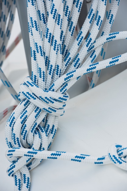 Premium Photo | Nautical mooring rope hank on a sailboat. close up