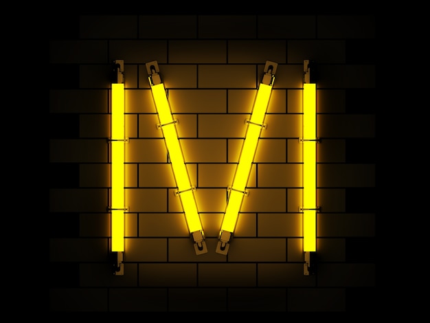 Neon light alphabet 3d rendering on brick background with clipping path Premium Photo