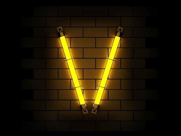 Neon light alphabet 3d rendering on brick background with clipping path Premium Photo