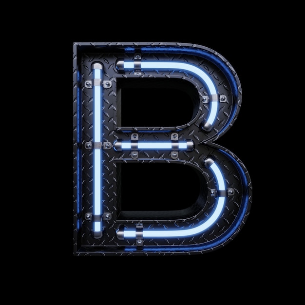 Premium Photo | Neon light letter b with blue neon lights.