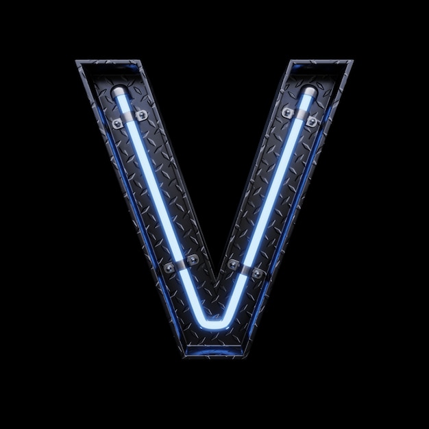 Premium Photo Neon Light Letter V With Blue Neon Lights