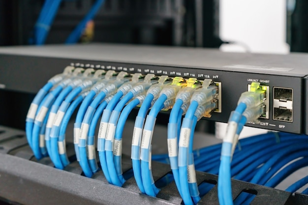 Premium Photo | Network switch and ethernet cables, data center concept.