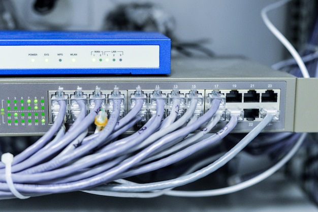 Network switch with cables Free Photo