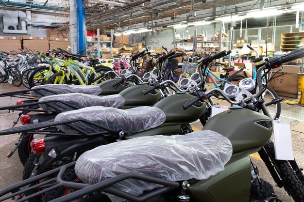 Premium Photo | New motorcycles and bicycles in the factory