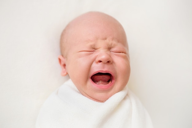 Premium Photo | Newborn baby boy on a white background. baby is crying