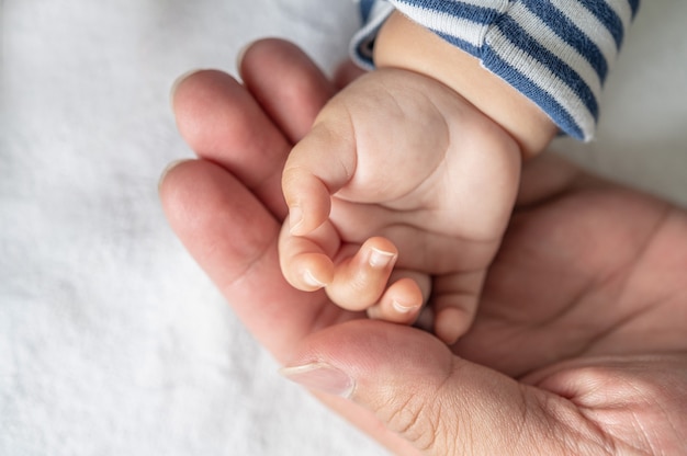 Free Photo Newborn Baby Hand In White Bed