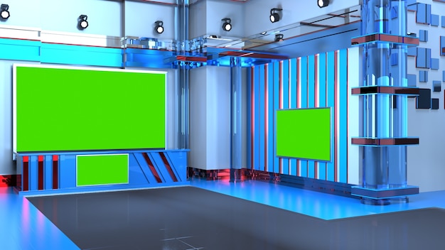 Premium Photo News Studio Backdrop For Tv Shows Tv On Wall 3d Virtual News Studio Background 3d Illustration