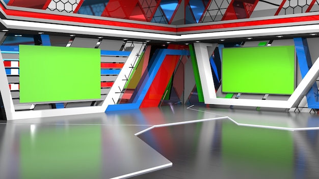 Premium Photo | News studio backdrop for tv shows tv on wall3d virtual ...