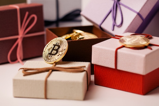 Premium Photo | Nice bitcoin gift in a red box