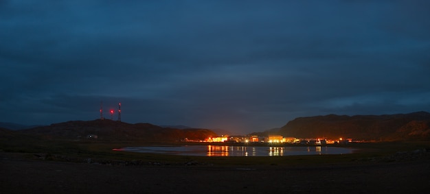 Premium Photo | Night panoramic view of the arctic village of teriberka ...