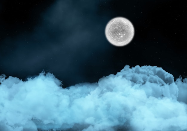 雲の上の架空の月と夜の空 無料の写真