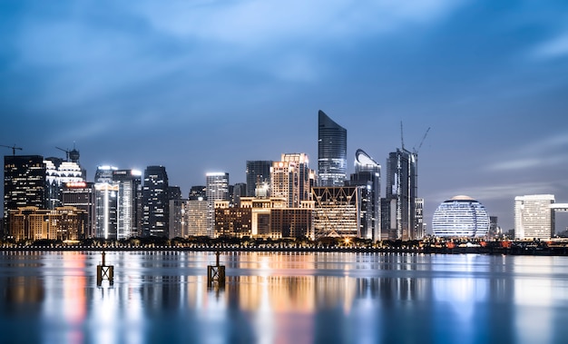 Premium Photo | Night view of architectural landscape and urban skyline ...