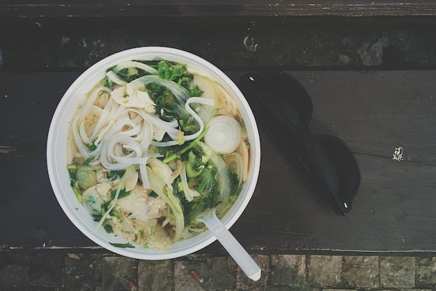 Noodle soup with bone broth Free Photo