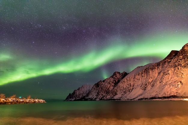 Premium Photo | Northern lights over the ersfjord beach. senja island ...