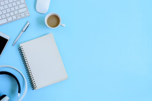 Premium Photo | The office blue desk and equipment for working in top