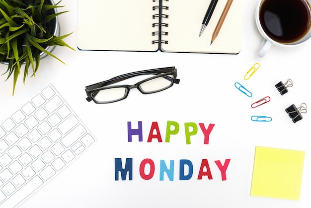 Free Photo | Office desk table with happy monday word