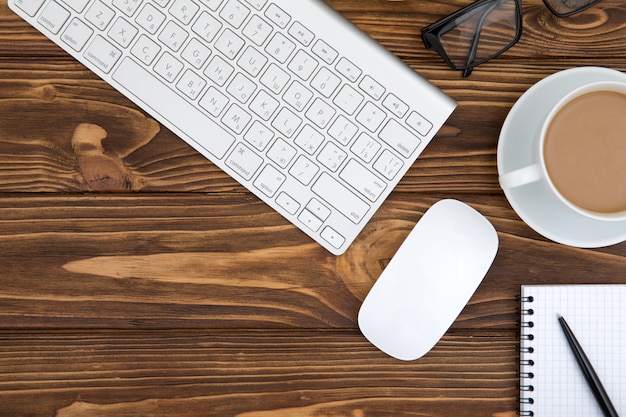 Premium Photo | Office desk wood table of business workplace and ...