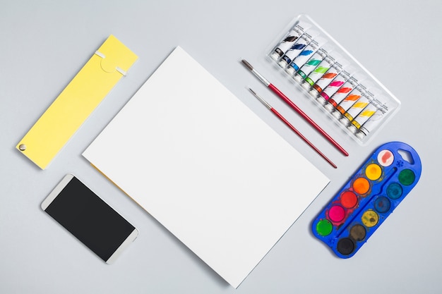 Office Desktop With Drawing Materials Photo Free Download