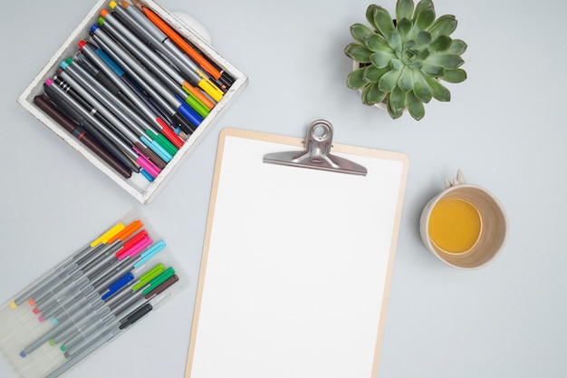 Office Desktop With Drawing Materials Photo Free Download