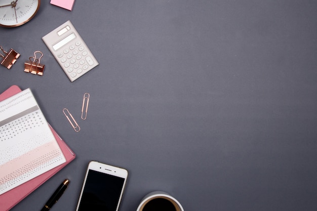 Premium Photo Office Table Desk With Smartphone And Other Office Supplies On Grey Background