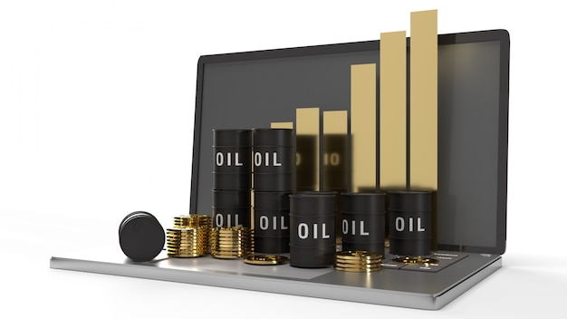 The oil thanks and chart on  laptop 3d rendering for  petroleum  content. Premium Photo