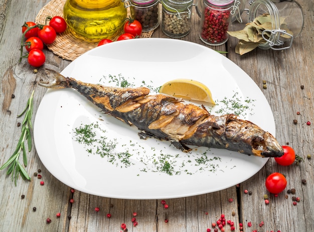 Premium Photo | Oktoberfest menu. grilled mackerel fish with beer and ...