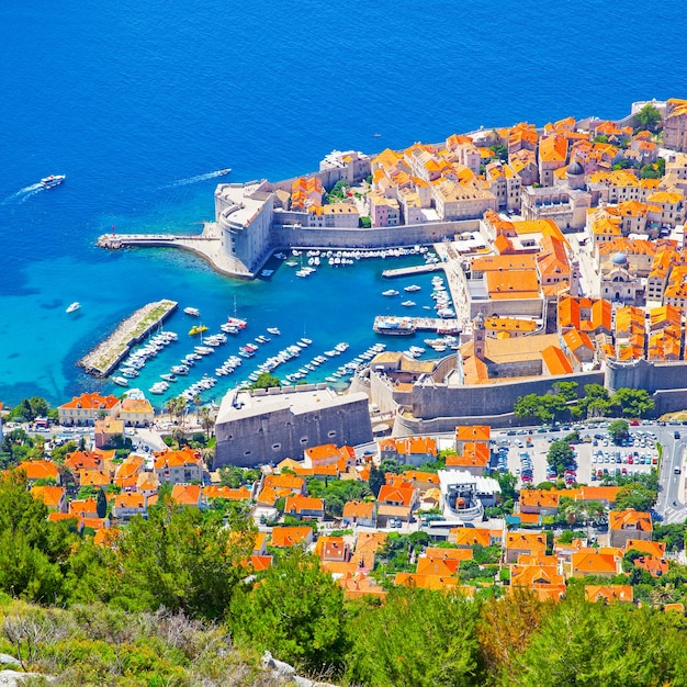 Premium Photo | Old port of dubrovnik on sunny summer day from above ...