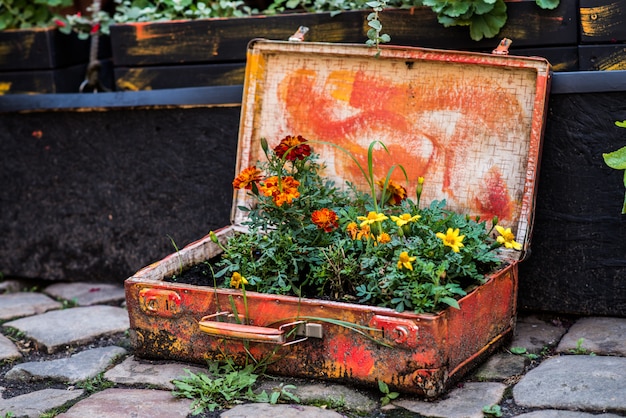 suitcase with flowers