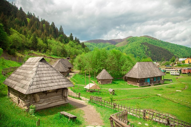 Premium Photo | The old village with wooden houses on hilly terrain